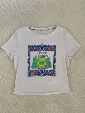 Juicy Couture White Tee with Neon Crest Graphic